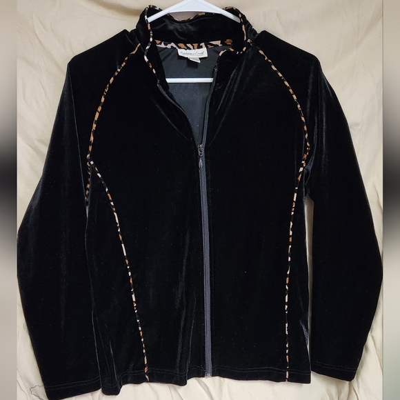 Coldwater Creek velvet zippered jacket animal print trim in a sz medium - Picture 1 of 5